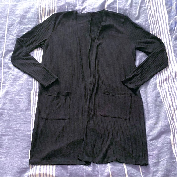 [SOLD] Black Lightly Woven Long Duster Cardigan [One Size] 🖤 - Picture 1 of 4